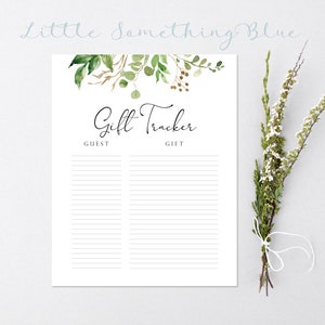 Green Baby Shower Gift List Printable Gift Tracker Bridal Shower Gift Log Gift and Guest List Template Baby Shower Printable Hostess Gift