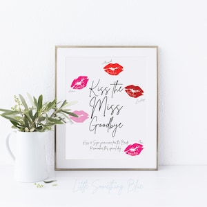 Druckbare Kuss die Fräulein Auf Wiedersehen Zeichen Küsse Gästebuch Bachelorette Party Brautdusche Digitaler Download druckbare Kuss Drucke Lippenstift