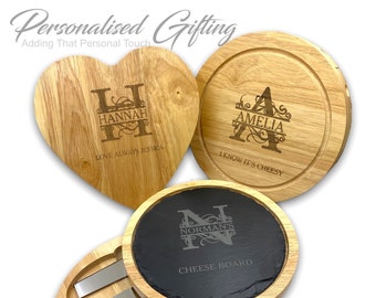 Personalised Wood Cheese Board Set: Engraved Slate Serving Platter