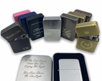Personalised Engraved Lighter Any Logo Any Text Metal Personalized Flip Refillable Lighters Engraved Gift Set Tin Wedding Gift Fathers' Day
