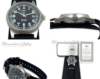 Personalised Engraved Military Watch G10LM 50M MWC Bespoke Quartz Wristwatch Personalize Any Logo, Any Text With Watch Strap with Case