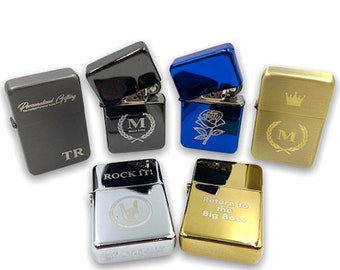 Personalised Engraved Lighter Any Logo Any Text Metal Personalized Flip Refillable Lighters Engraved Gift Set Tin Wedding Gift Fathers' Day