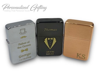 Personalised Engraved Lighter with Presentation Box Refillable Lighters Gift Any Occasion Wedding, Groomsman, Best Man, Usher GOLD ENGRAVING