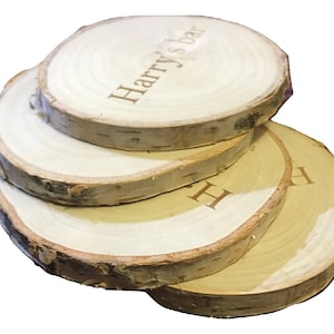 Personalised Engraved Round Wooden Coaster Set / Personalized Rustic Wood Coasters Shabby Chic Custom Made Bespoke Wedding Gift / Present