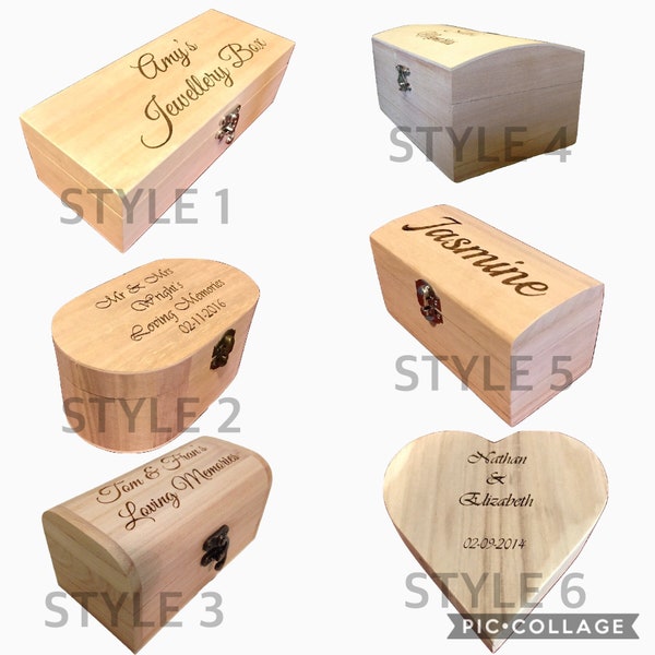 Personalised Engraved Plain or Painted Wooden Keepsake Boxes / Personalized Small Wood Treasure Trinket Chest / Bespoke Jewellery Gift Box