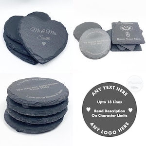 Juego de posavasos de pizarra redondo grabado personalizado / Posavasos de pizarra rústicos personalizados Shabby Chic Regalo de boda a medida hecho a medida / Presente