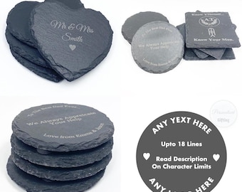 Personalised Engraved Round Slate Coaster Set / Personalized Rustic Slate Coasters Shabby Chic Custom Made Bespoke Wedding Gift / Present