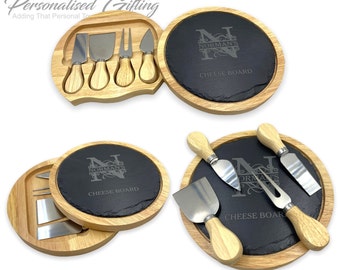 Personalised Wood Cheese Board Serving Set Personalised Wooden Cheeseboard Set Slate Engraved Chop Board Bread Cutting Block Custom Made