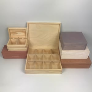 Personalisierte / personalisierte Fachboxen mit Gravur Groß bis Klein Holzkisten Schlichte oder gebeizte Kiefernholz-Teebox nach Maß