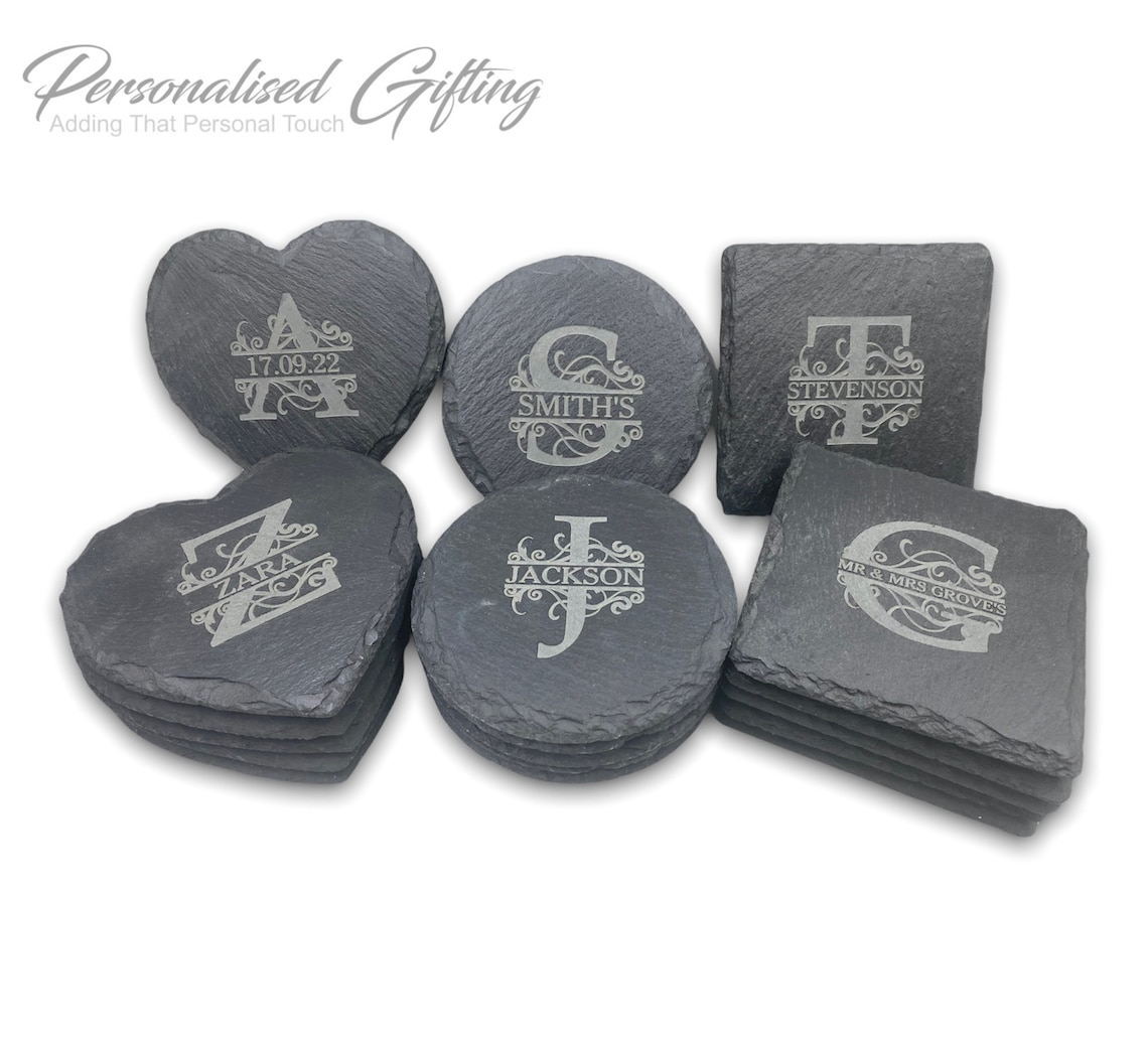 Personalised Engraved Round Slate Coaster Set / Personalized Etsy UK