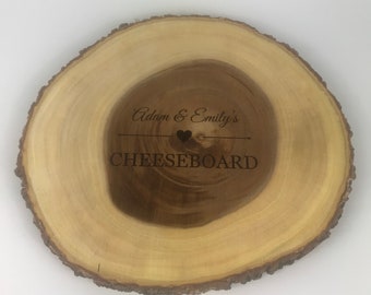 Personalized Engraved Wooden Cheeseboard: Rustic Tree Slice Serving Board