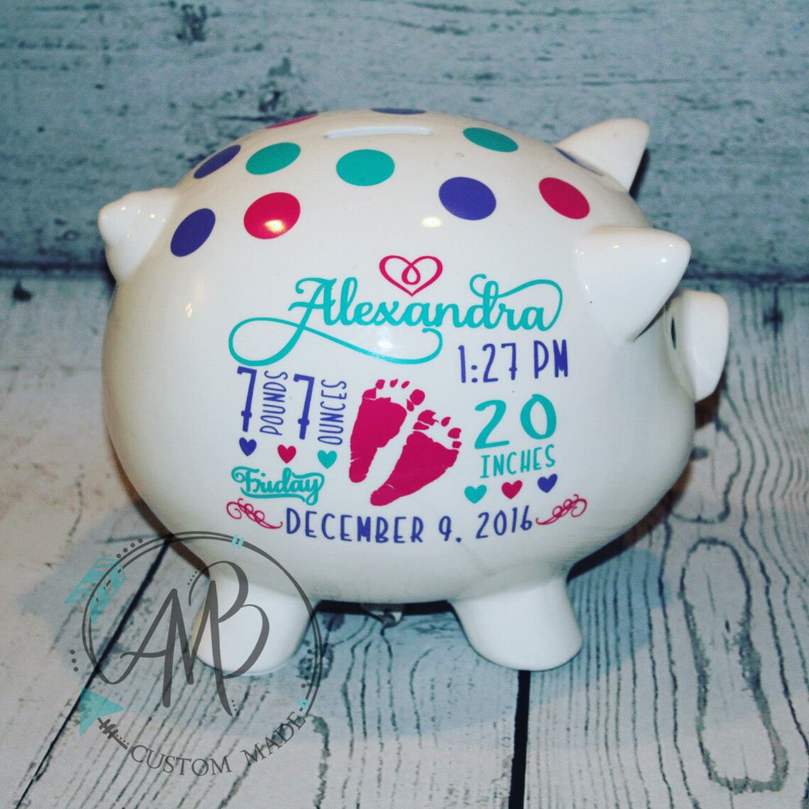 Personalized Piggy Bank With Name and Birthday Information ACTUAL
