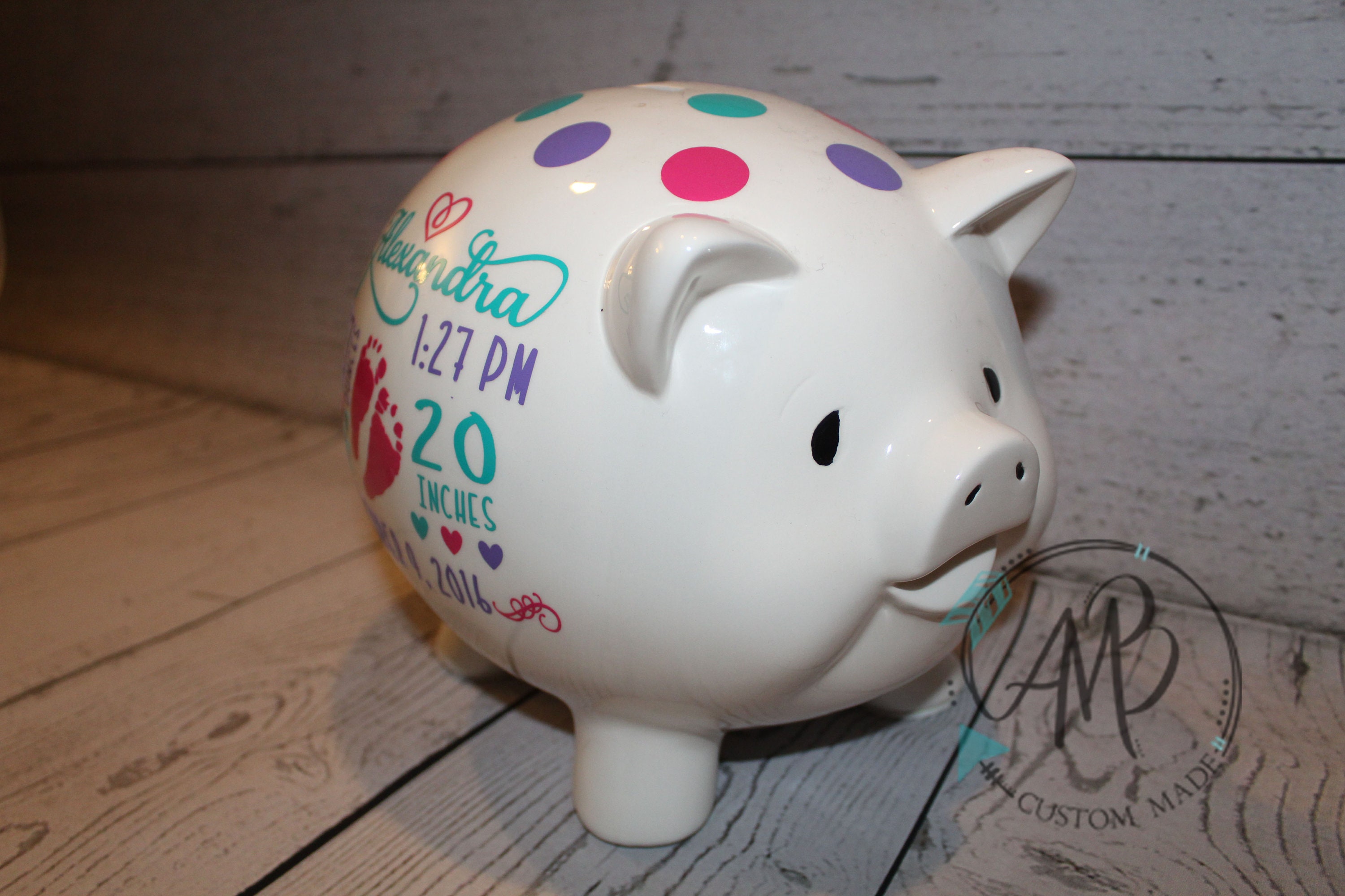 Personalized Piggy Bank With Name and Birthday Information ACTUAL