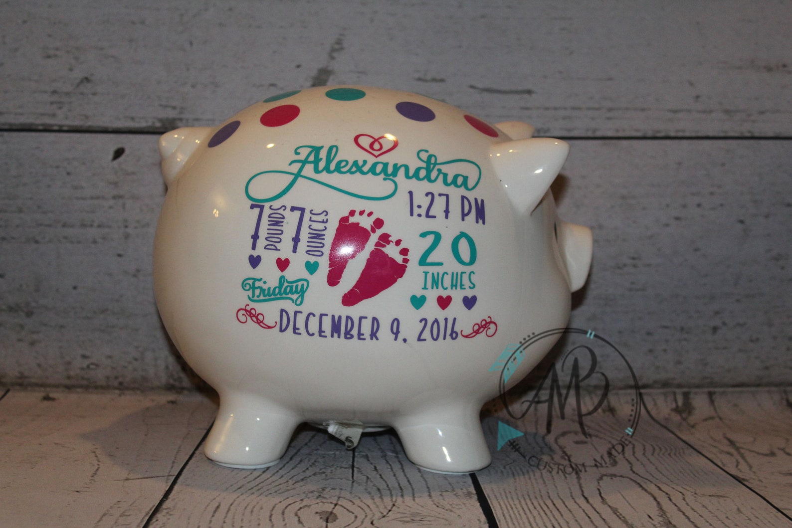 Personalized Piggy Bank With Name and Birthday Information ACTUAL