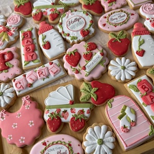 Beeren-Babyparty-Plätzchen | Beeren Niedliche Kekse | Beeren Erster Geburtstagskekse | Erdbeer-Babypartygeschenke | Königliche Eiszuckerkekse