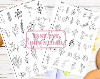 Royal Icing Practice Sheets for Beginners | Learn Piping at Home | Cookie Decorating Practice PDF | Floral & Leaf Templates