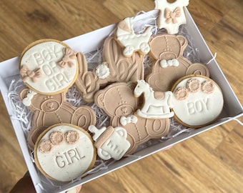 Baby Shower Sugar Cookies | Personalised Biscuit Favours | Mum to Be Gift Box | Handmade Baby Shower Treats