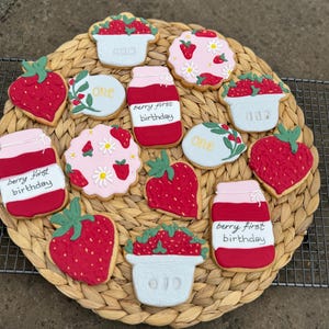 Strawberry Themed Sugar Cookies | Berry First Birthday | Sweet One