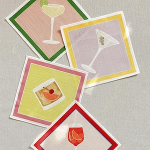 Leinen-Serviette für Barwagen-Dekor Retro Art Hostess Geschenk für Signature Cocktail-Liebhaber Wiederverwendbare Hochzeits-Cocktail-Serviette Barkeeper Geschenkidee