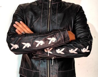 Vintage Playboy Embroidered Leather Jacket (Size Small)