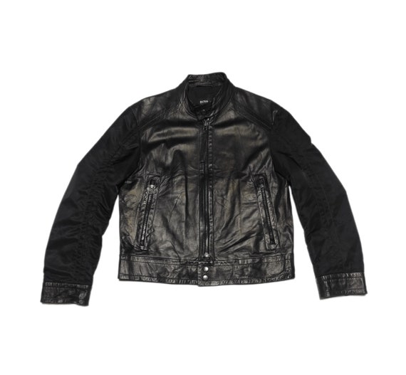 HUGO BOSS Premium Leather Jacket Mix Polyester (italian Lamb Nappa 