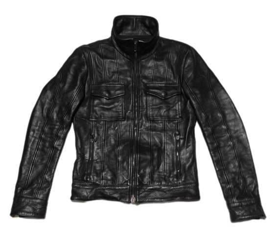 Junashimoto Black Leather Trucker Jacket - Avant Garde Style, Size M