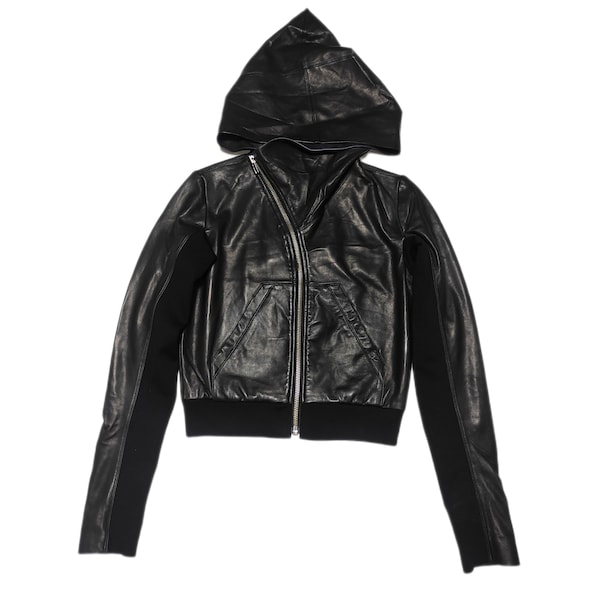 Beautiful Rick Owens Black Premium Leather Jacket Hoodie