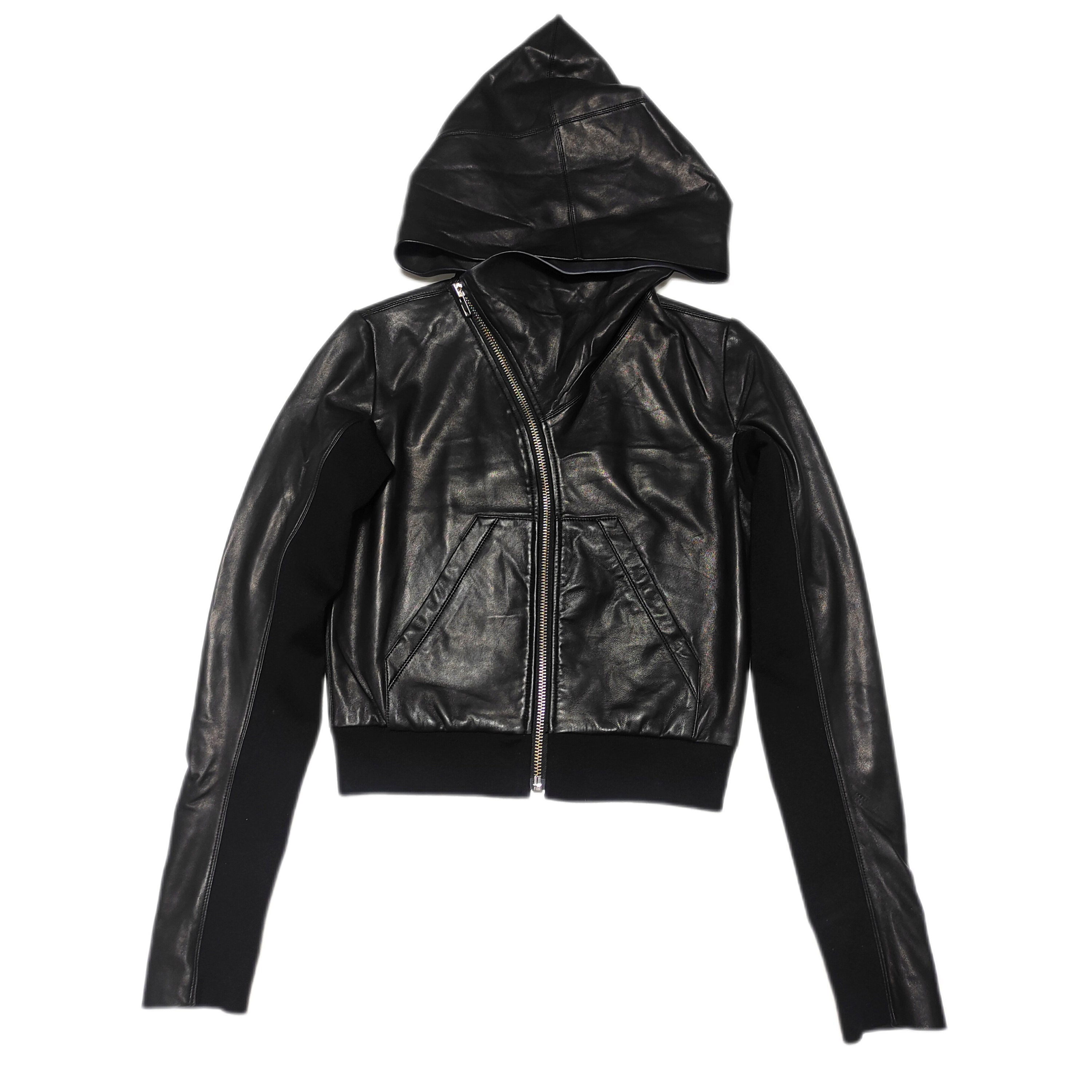Beautiful Rick Owens Black Premium Leather Jacket Hoodie - Etsy