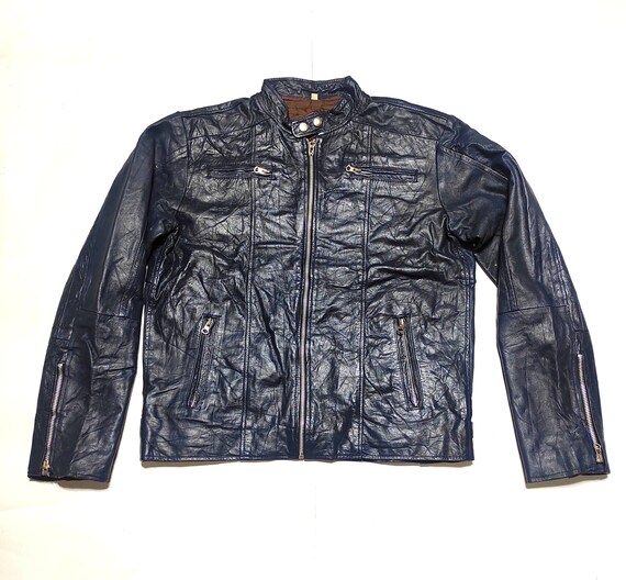 Beautiful Leather Biker Jacket Blue Navy | Etsy