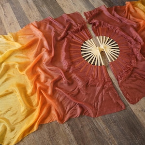 Queen Size Silk Fan Set // 68 inches // OOAK  Pumpkin Spice  // 15 inch Staves //
