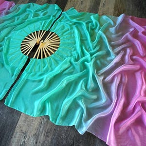 Set di ventagli in seta da 50 pollici // Ninfea UV OOAK // Bastoni da 12 pollici