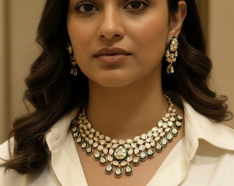 Set di gioielli Kundan vittoriani / Collana e orecchini Kundan multicolori fatti a mano