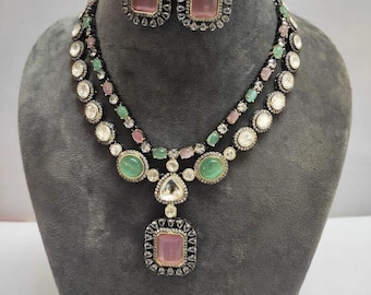 High Quality Uncut Polki Kundan Necklace with Earrings/ Wedding Necklace Set/ Sabyasachi Inspired Kundan Jewellery/ Indian Kundan Jewellery