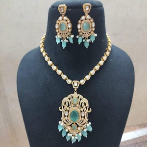 Uncut Diamond Kundan Polki Necklace, Victorian Finish AD Jewelry Set, Doubled Stone Necklace ,Indian Wedding Jewelry