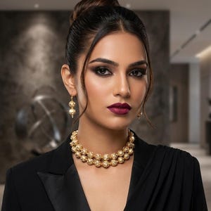 Gold Statement Choker Necklace, Layered Bridal Necklace, Elegant Wedding Jewelry