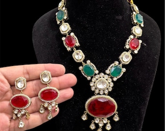 Set di collana Kundan con moissanite: gioielli da sposa indiani con doppietta di pietre