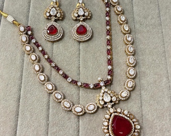 High Quality Uncut Polki Kundan Necklace with Earrings/ Wedding Necklace Set/ Sabyasachi Inspired Kundan Jewellery/ Indian Kundan Jewellery