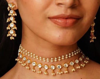 Indian Kundan Choker/ Indian Jewelry/ Indian Necklace/ Indian Choker/ Indian Wedding Necklace Set/ Kundan Choker