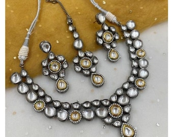 Victorian Kundan Choker Necklace Set: Indian Bridal Polki Jewelry
