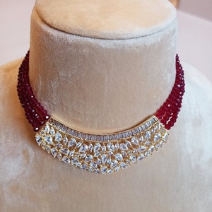 Rubin rot Halskette | Pakistanischer Schmuck | CZ Halskette | Kristall Halskette | Statement Schmuck | Braut Halskette | Indische Halskette