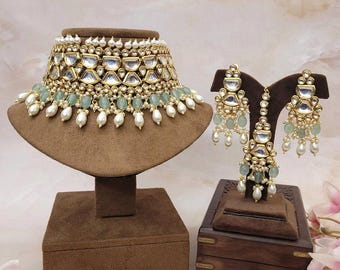 Kundan Bridal Set / Handmade Kundan Choker Necklace / Wedding Jewelry/ Festive Necklac, Gift for her