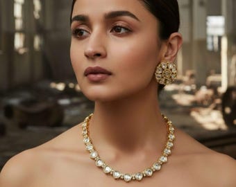 Kundan Polki Necklace • Gold Tone Choker Necklace • Indian Bridal Jewelry