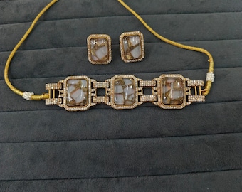 Conjunto de gargantilla Kundan: cadena doble victoriana, joyería de fiesta