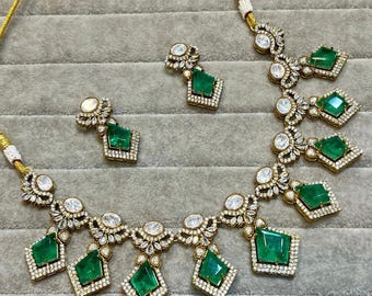 Emerald Green Kundan Necklace Set: Indian Bridal Polki Choker