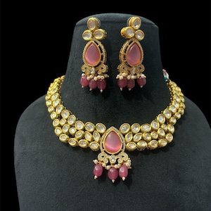 Kundan Choker Set / Bridal Set / Green Beaded Choker Set / Partywear Choker Set / Wedding Necklace Set