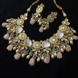 Parure Kundan inspirée de Sabyasachi, collier ras du cou vert, bijoux de mariée Kundan, cadeau pour elle