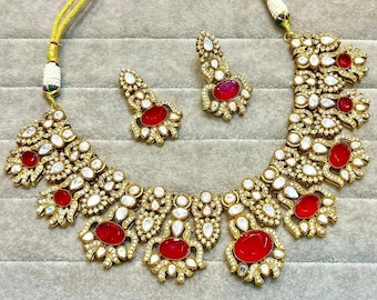 Emerald Kundan Choker Necklace: Indian Bollywood Jewelry Set