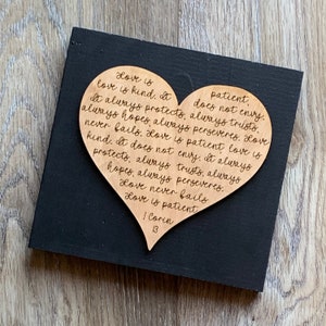 1 Corinthians 13 &quot;Love is &quot; Valentine Shelf Sitter - Love is Patient Wooden Sign