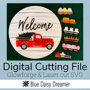 Digital File Red Truck Interchangeable Sign - Vintage Truck Laser Cut Files - SVG