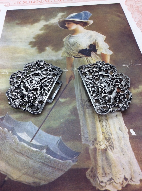 Antique Victorian Nurses Belt Buckle Silver Plated - image 7